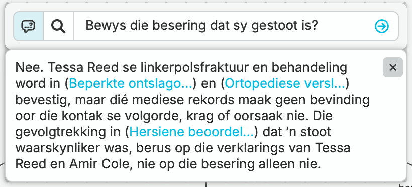 nQuest onderskei wat die mediese bewyse oor Tessa se besering vasstel van die betwiste oorsaak van haar val.