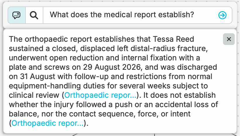 nQuest distinguishes what the medical evidence establishes about Tessa’s injury from the disputed cause of her fall.