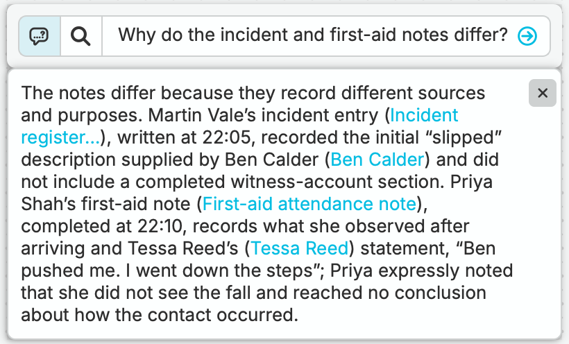 nQuest traces Martin’s description of a slip to Ben’s account and links to the supporting case records.