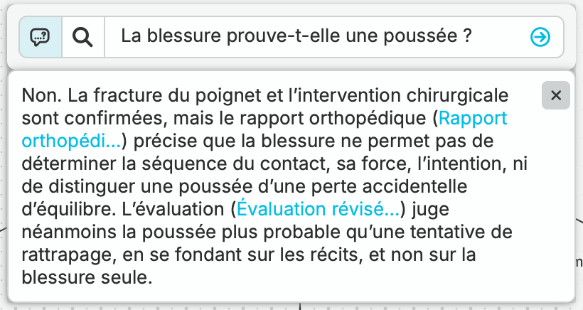 nQuest distingue ce que les éléments médicaux établissent sur la blessure de Tessa de la cause contestée de sa chute.