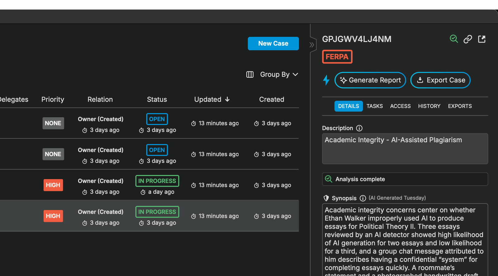 Access control panel showing department-level permissions and FERPA-compliant compartmentalization